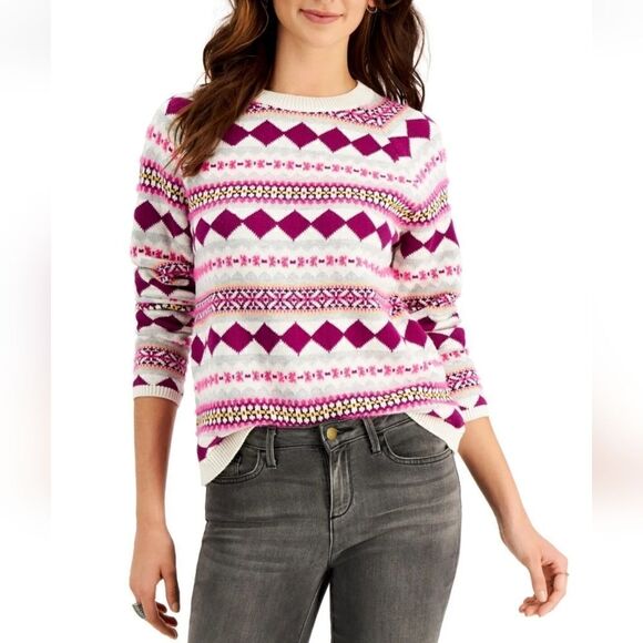 Fair Isle Crew Neck Sweater NWT STYLE & CO Size Petite Petite - Picture 1 of 5